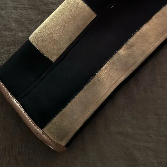 CawleyStriped Shearling Avis Jacket in Black & Tan